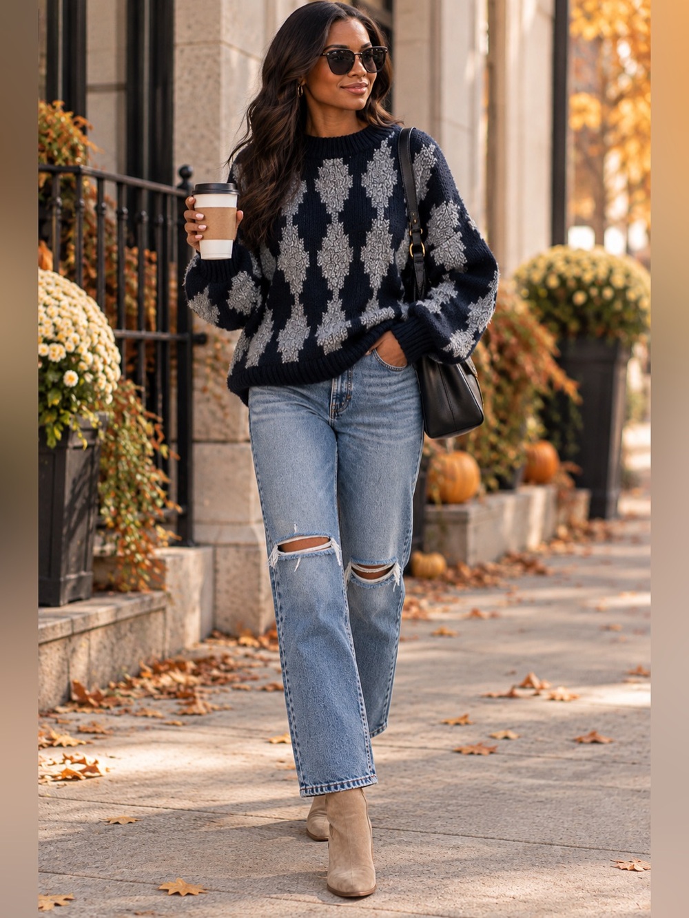 Princess Polly Navy & Gray Textured Chunky Knit Sweater | Cozy Oversized S/M